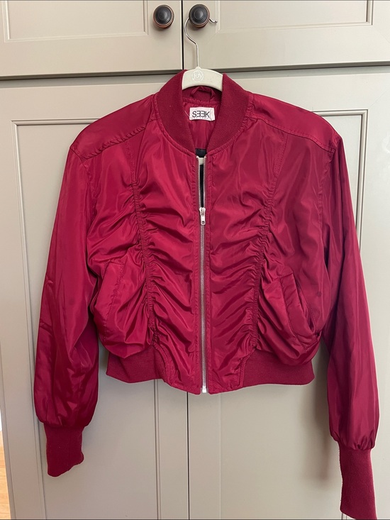 SEEK THE LABEL Jackets & Blazers - SEEK Wine-Red Ruched Bomber Jacket